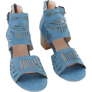 YASIRUN Blue Cutout Block Heel Sandal Womens US 8.5